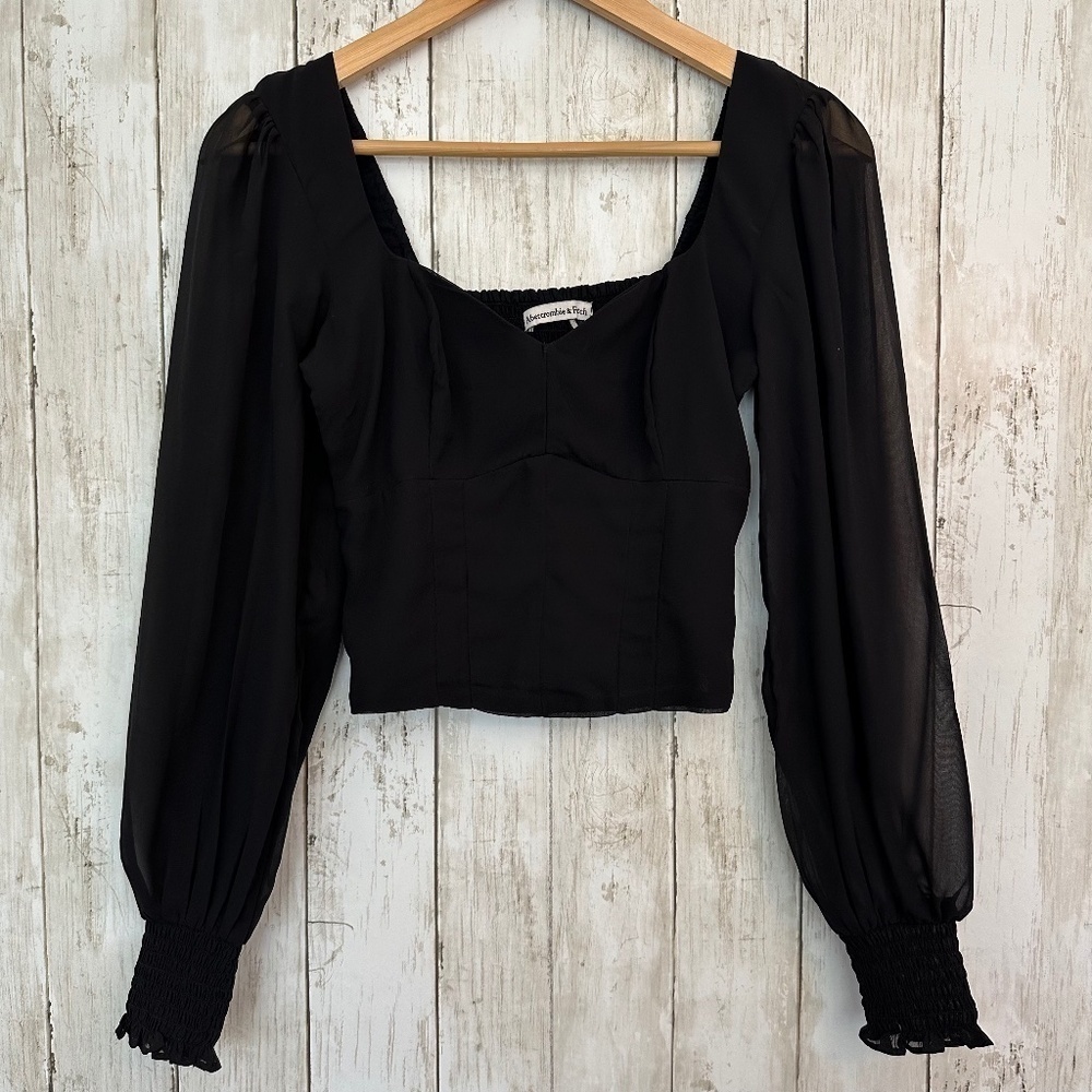 Abercrombie & Fitch Top Womens XS Babydoll Style Black Sheer Sleeve Lined Y2K